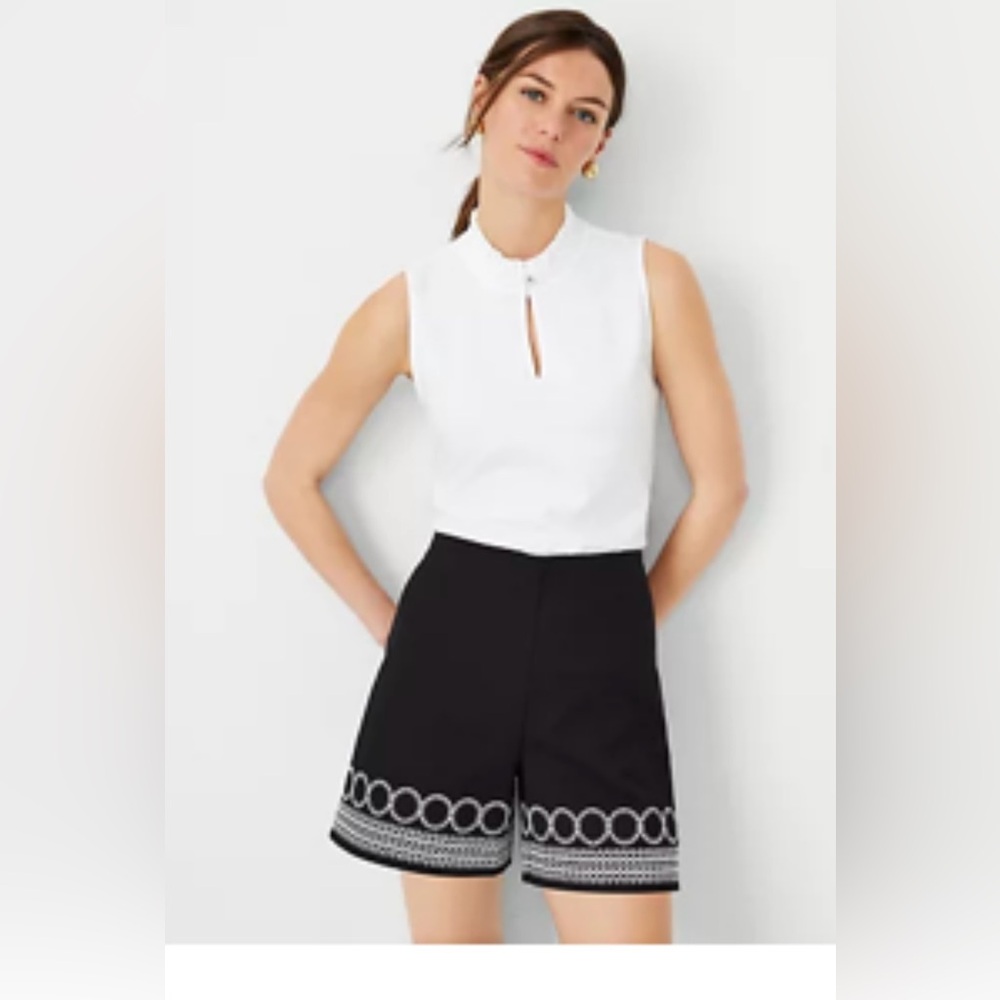 Ann Taylor Mixed Media Smocked Neck Top